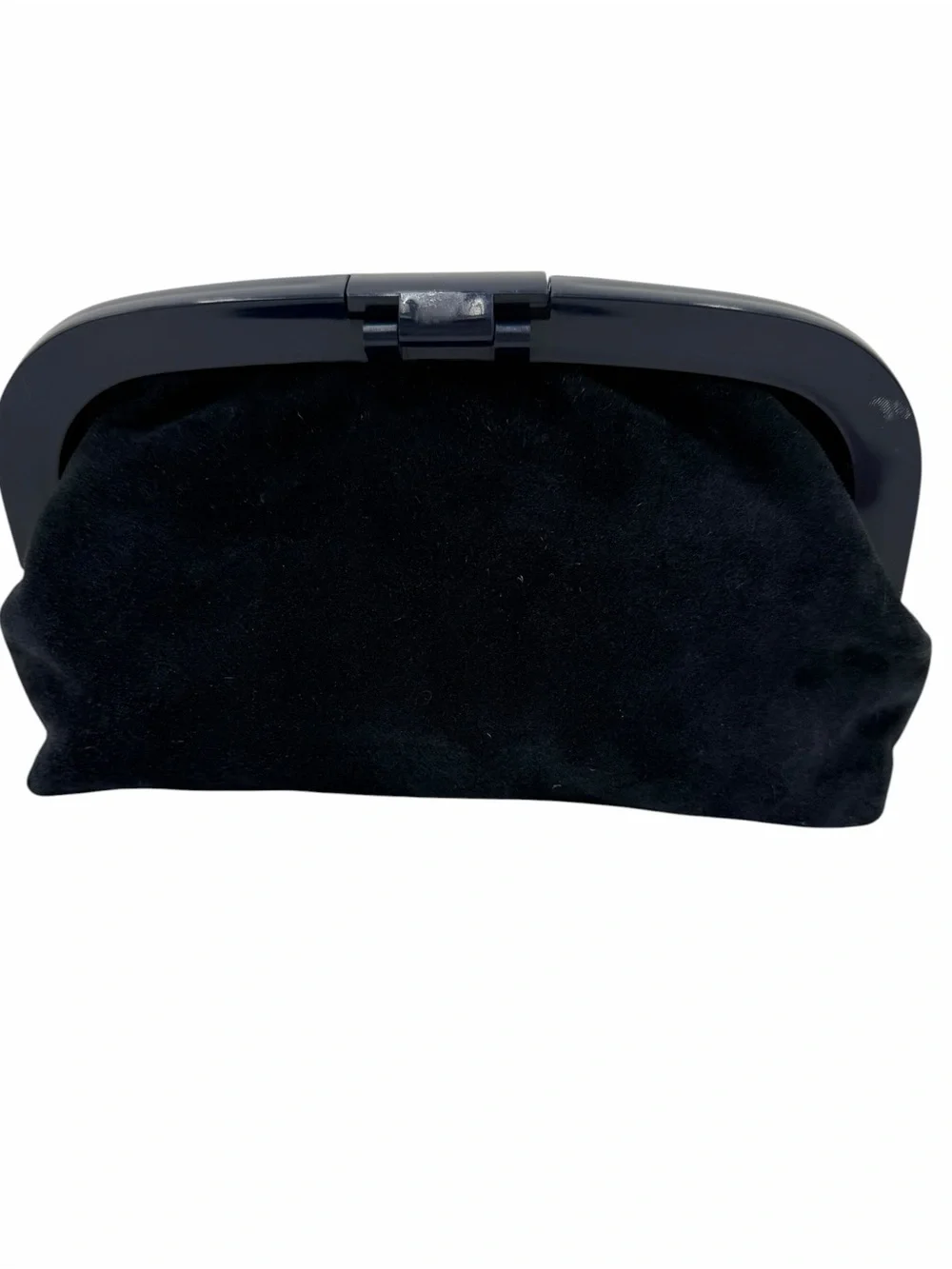 Vintage Lord & Taylor Navy Suede Clutch Made in Italy Lucite Frame Evening Bag